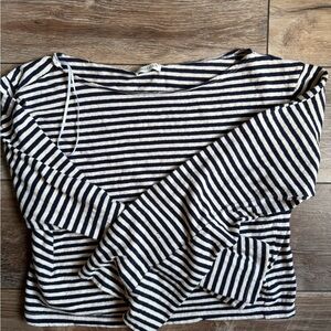 Mother Striped Long-Sleeve Boatneck Top - Navy and Cream SMALL
